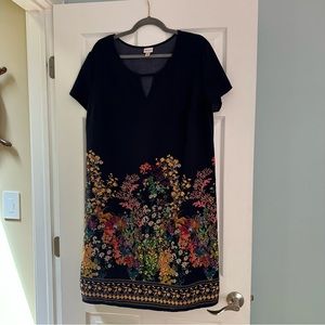 XXL navy blue midi dress with floral bottom trim